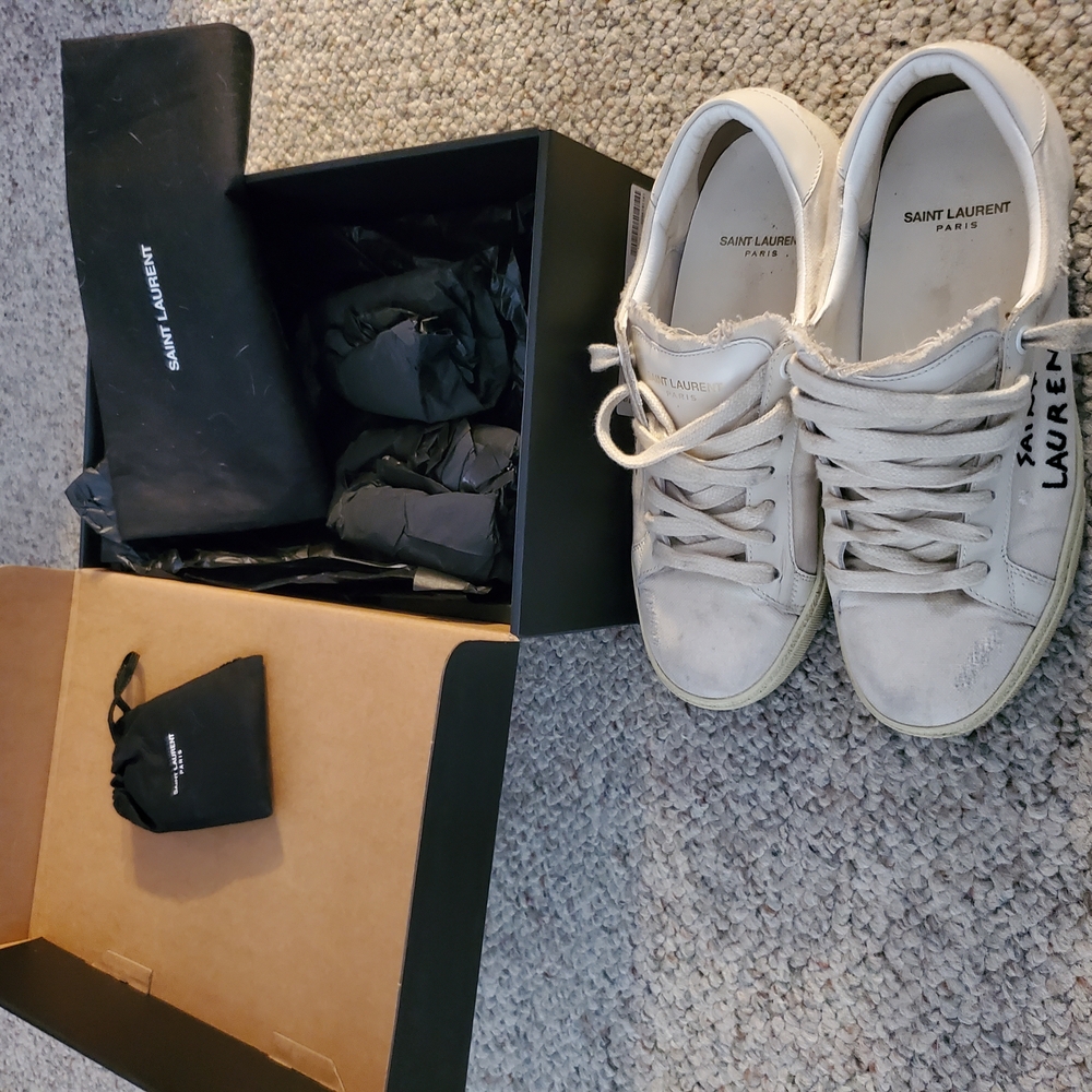 Saint Laurent White Distreesed Sneakers Low-Top - Picture 4 of 5